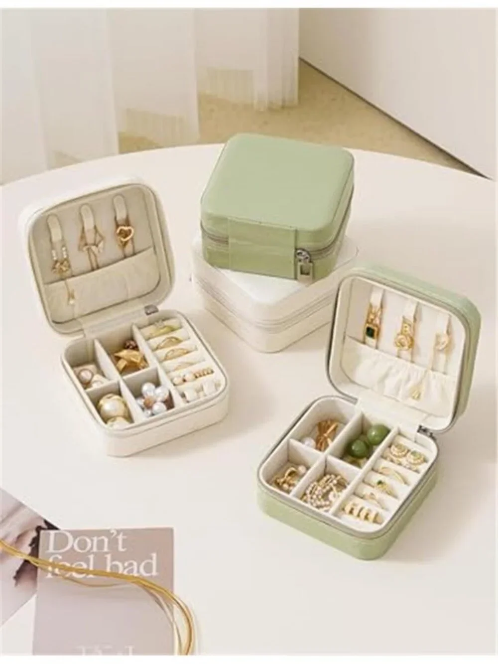Green Leather Travel Jewelry Case Organizer Box Portable Waterproof Women Gift